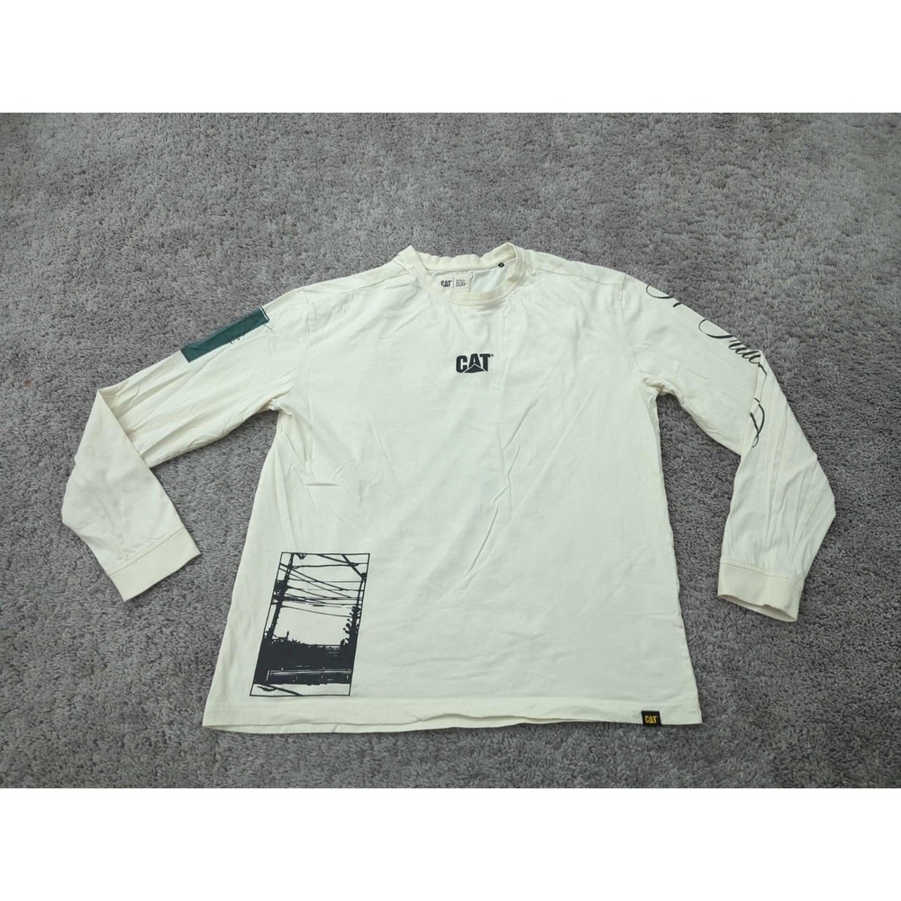 Caterpillar x‎ BDG Shirt Mens M Ivory Long Sleeve "A Tractor Company" Workwear